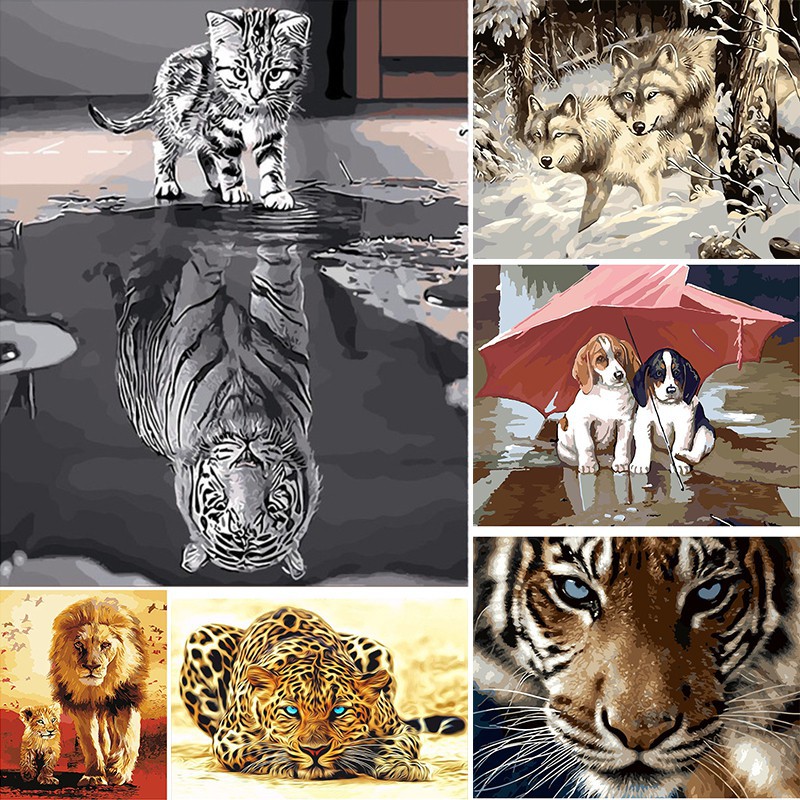 Tranh phản chiếu Mèo tự làm bằng số Sơn acrylic trên vải Tường nghệ thuật hiện đại Tô màu bằng số Trang trí nội thất | BigBuy360 - bigbuy360.vn