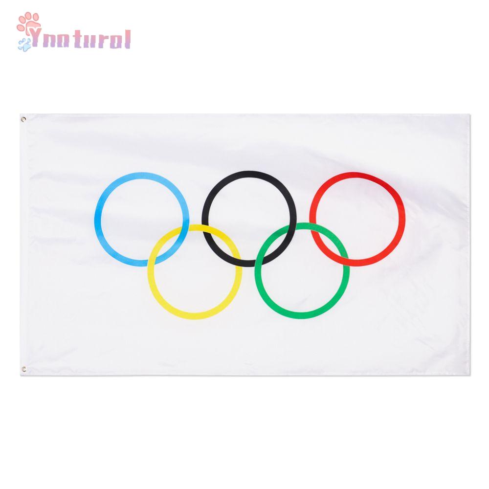 YNATURAL Double-line Edge Banding Olympics Game Flag Indoor Decoration Polyester Fabric Outdoor Banner Hangable Fade Resistant for Garden Patio Yard with Brass Grommets Olympic Decorations
