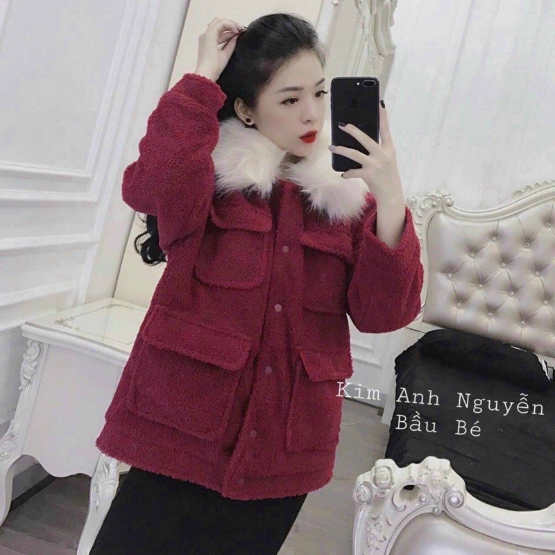 Áo dạ đỏ cổ lông quảng châu loại 1(ảnh thật cuối bài)