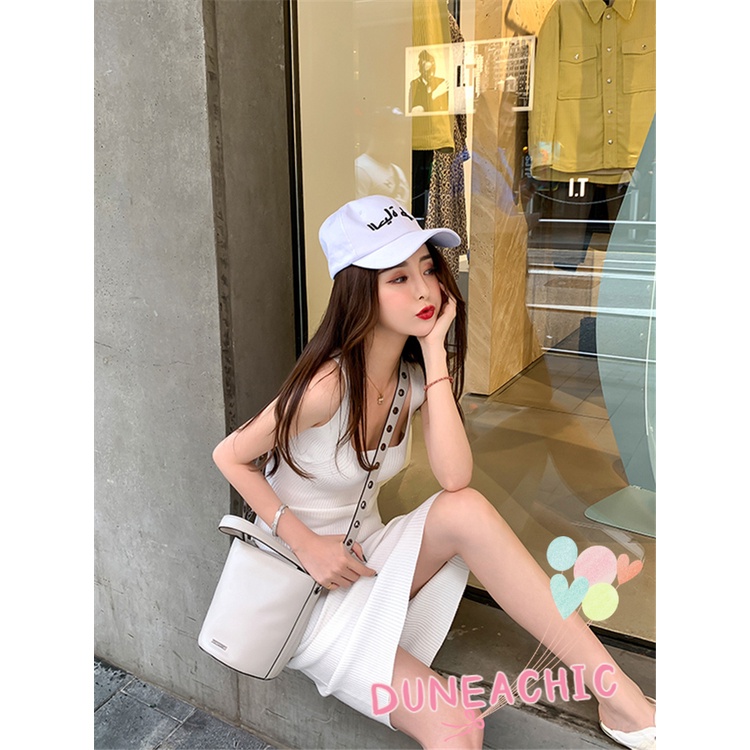 DUNEA Đầm midi hai dây DUNEA709 dệt kim gợi cảm dành cho nữ