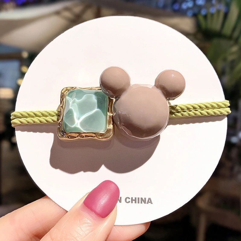 Dây buộc tóc HAIMEIKANG trang trí chuột mickey và đính đá phong cách Hàn Quốc đơn giản đáng yêu dành cho nữ