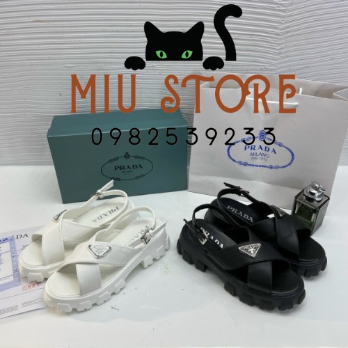 Dép nữ, Sandal PRADA Quai Chéo Bản To FULL BOx