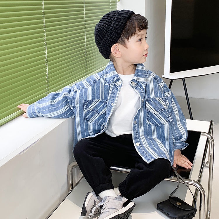 Áo Khoác Sơ Mi Denim Tay Dài Thời Trang Xuân Thu 2022 Cho Bé Trai