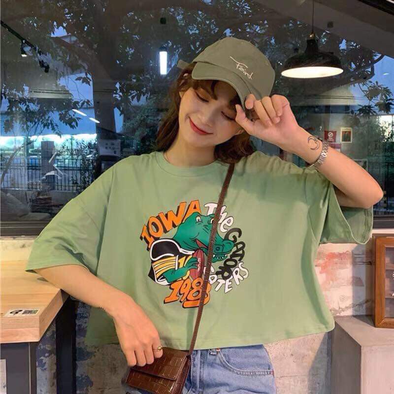 [ VIDEO THẬT SHOP QUAY ] Áo thun form rộng kiểu dáng croptop tay lỡ in hình trước sau siêu đẹp