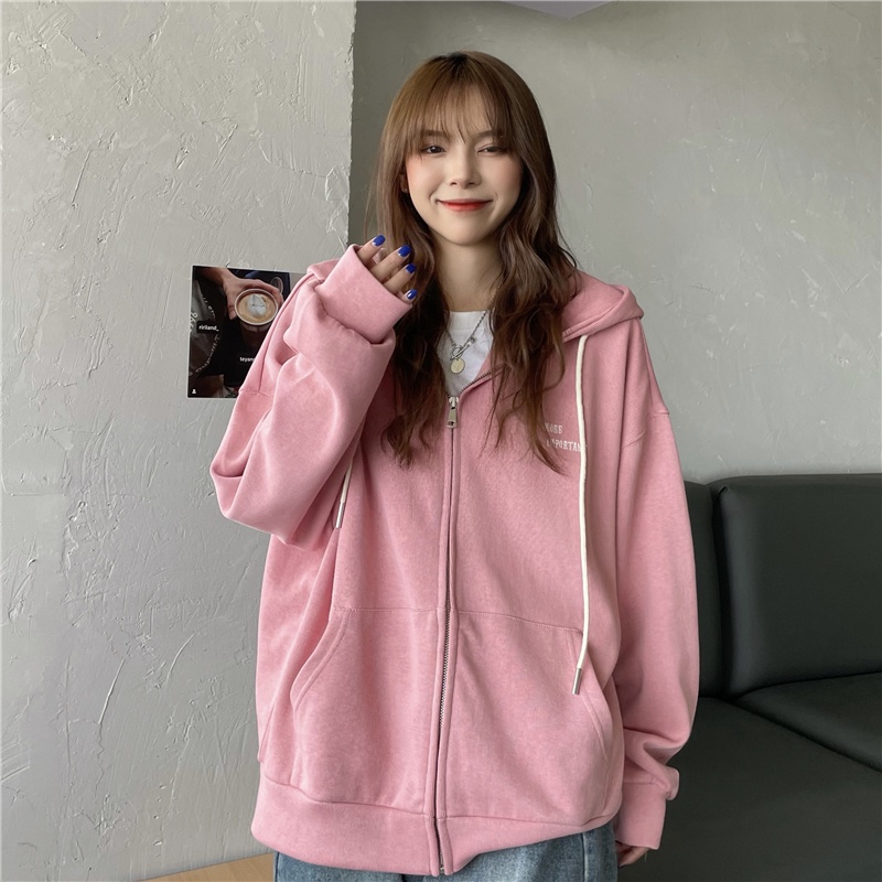 Áo hoodie Nữ Dáng Rộng Có Khóa Kéo Phong Cách Hàn Quốc