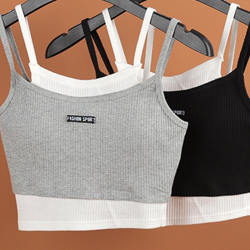 Xiangbao Áo Crop Top 2 Mảnh Màu Sắc Tương Phản In Chữ Giả Gân Và Dây Đeo Phong Cách Harajuku Mùa Hè Cho Nữ