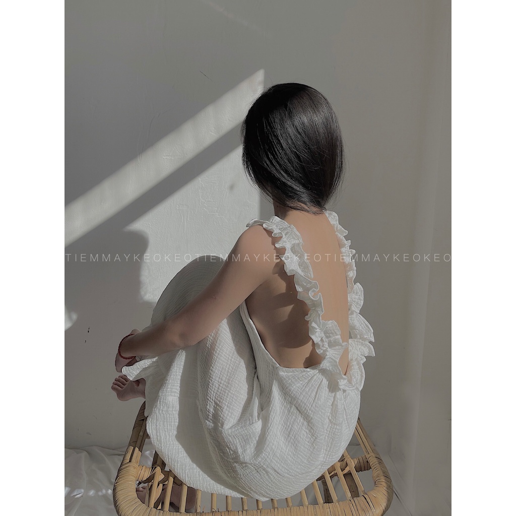 Váy ngủ sexy gợi cảm dáng dài hở lưng xô Muslin đầm ngủ váy 2 dây hoa nhí dễ thương cho nữ cao cấp | BigBuy360 - bigbuy360.vn