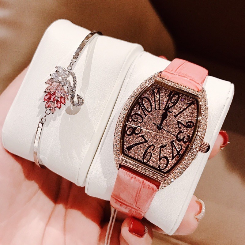 Set đồng hồ nữ Swarovski Ombre Hồng phấn .