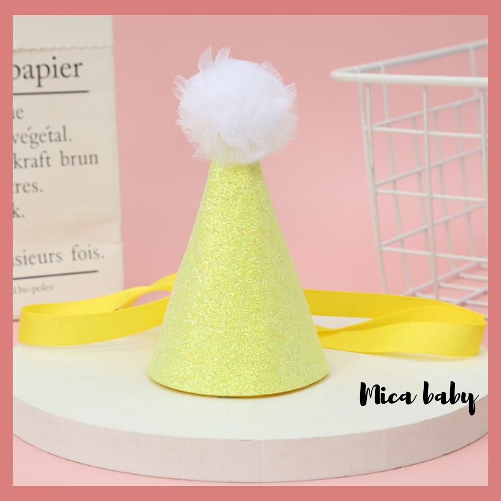 Băng đô mũ chóp đính bông lấp lánh, nón trang trí sinh nhật cho bé BD62 Mica baby