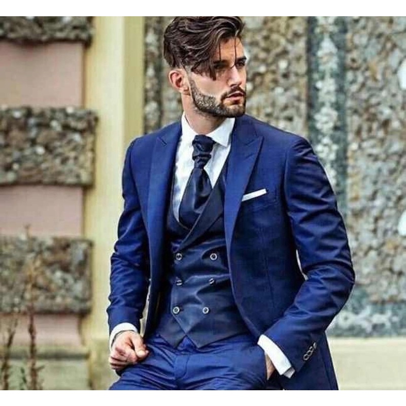 Bộ vest nam màu xanh tối cao cấp dáng ôm body phù hợp đi tiệc đi chơi