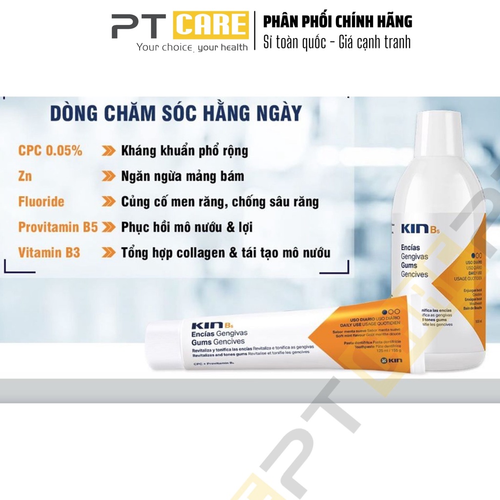 PT CARE | Nước súc miệng Kin B5 500ml Làm Sạch Mảng Bám, Phục Hồi Nướu Răng Dùng Hàng Ngày, Thơm Miệng