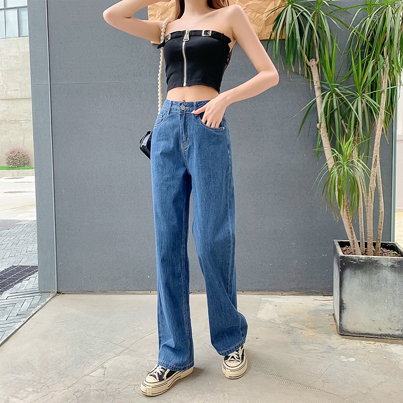 Quần jean ống rộng nữ ulzzang Hàn Quốc, Quần jean nữ lưng cao ống rộng cao cấp Q55 - Maoshop