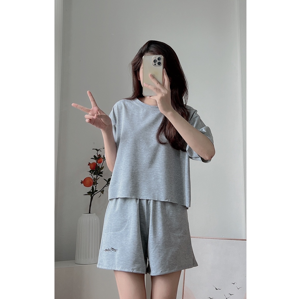 Set Đùi Trơn Áo Croptop Chữ Kí PEONYB Nữ [FREESHIP]  Bộ đồ quần short kèm thun kiểu đường phố 3158 hàn quốc Ulzzang