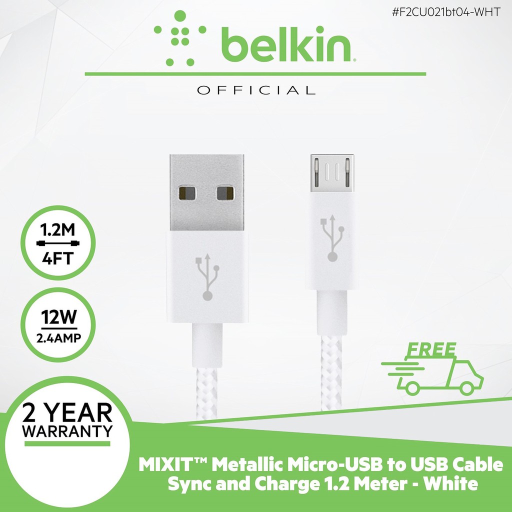 Dây Cáp Sạc Micro USB Belkin MIXIT F2CU021BT04 Bạc Hợp Kim Siêu Bền 1.2m - Hàng Chính Hãng