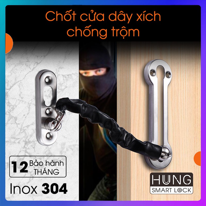 Chốt cửa an toàn cao cấp, có dây xích chống trộm, hợp cho chung cư nhà phố, bảo hành 12 tháng