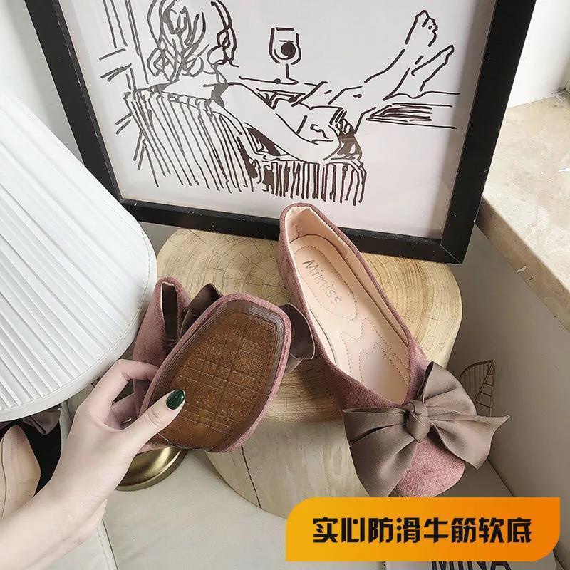 Dép búp bê mũi vuông đính nơ dễ thương phong cách Hàn Quố