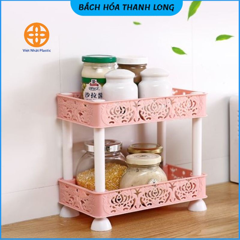 Kệ chữ nhật hoa 2 tầng, 3 tầng nhựa Việt Nhật đa năng❤️FREESHIP❤️Kệ phòng tắm, nhà bếp đựng gia vị, chén bát(5526)