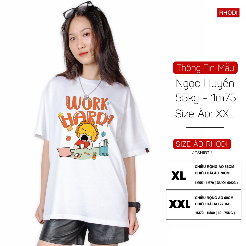 Áo thun local brand RHODI phông cổ tròn tay lỡ unisex nam nữ thế hệ genz work hard