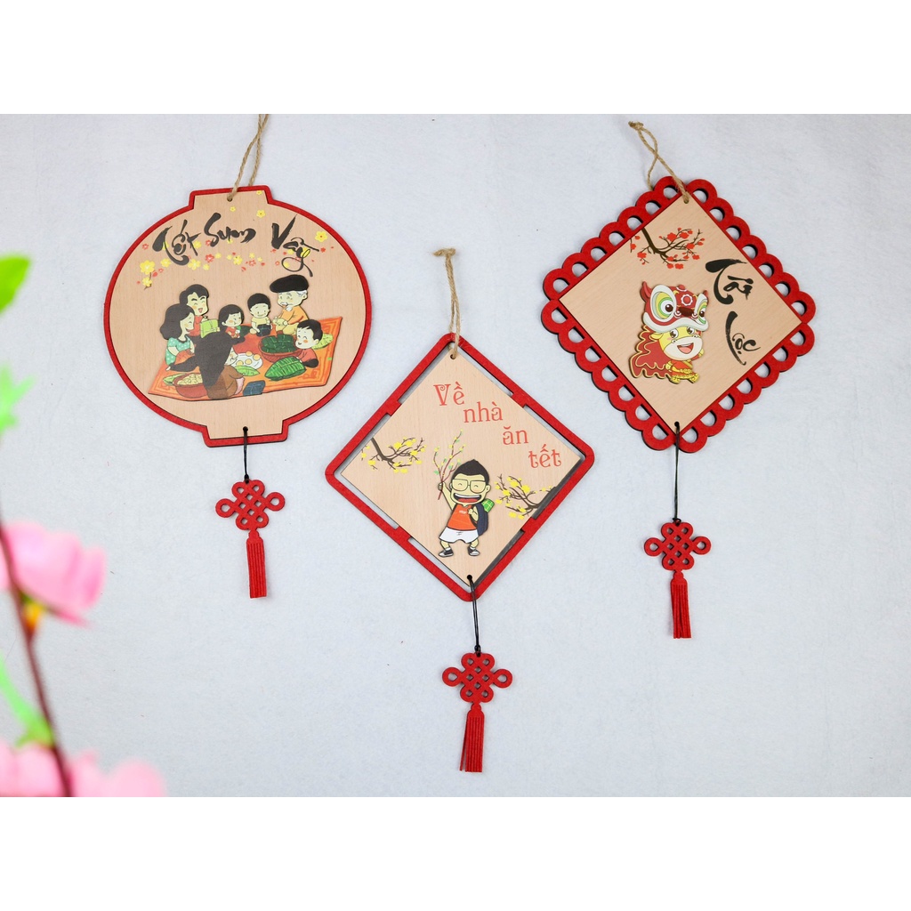 Biển tên trang trí tết, biển gỗ decor tết, trang trí cửa nhà, Decor tết (SET 3 BẢNG DECOR)