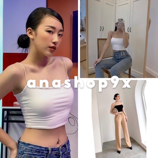 Áo 2 dây mảnh bozip tàu co dãn 4 chiều [FREESHIP] Áo Hai Dây Croptop Nữ Busy 2 Lớp Thun Dẻo Không Viền Ôm Sát