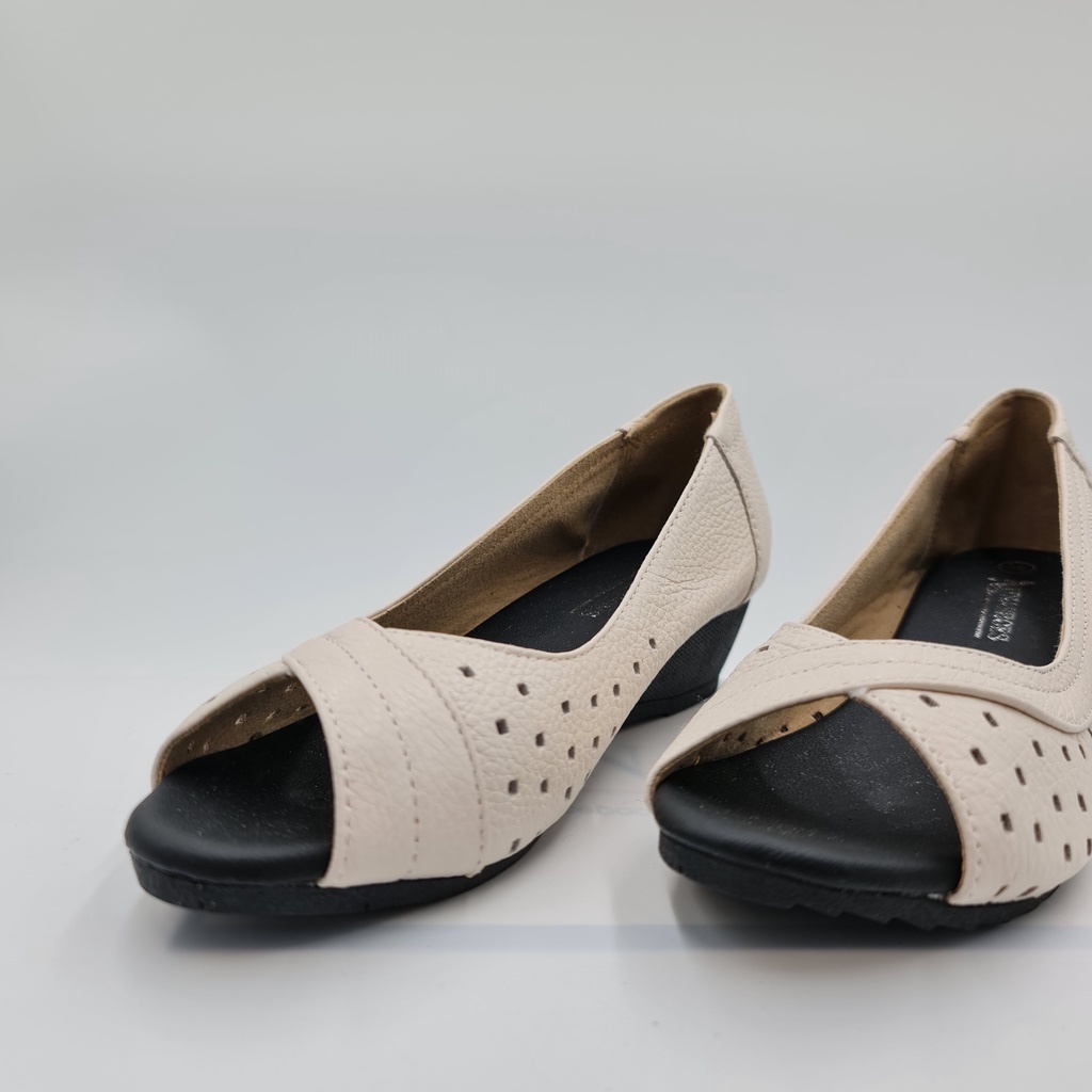 Giày đế xuồng nữ 3p hở mũi mũi tròn da bò mềm LUNASHOES 24810 bảo hành 2 năm 1 đổi 1 giày nữ trung niên cho mẹ
