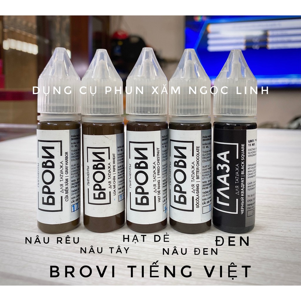 Mực Phun Xăm BROVI (БРОВИ) Nhãn tiếng Việt và tiếng Nga