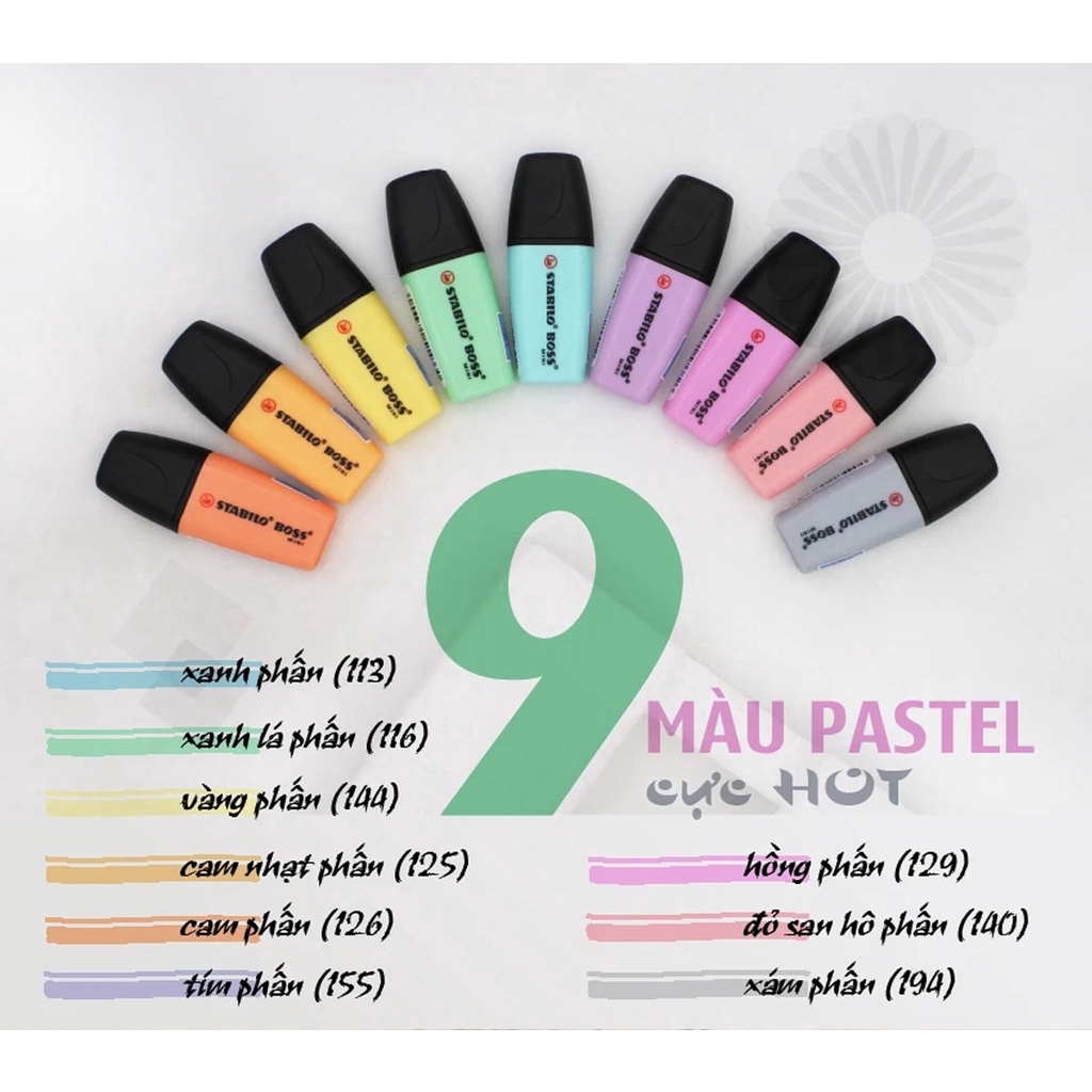 Hộp 10 Bút Dạ Quang STABILO BOSS MINI Pastel/ Original