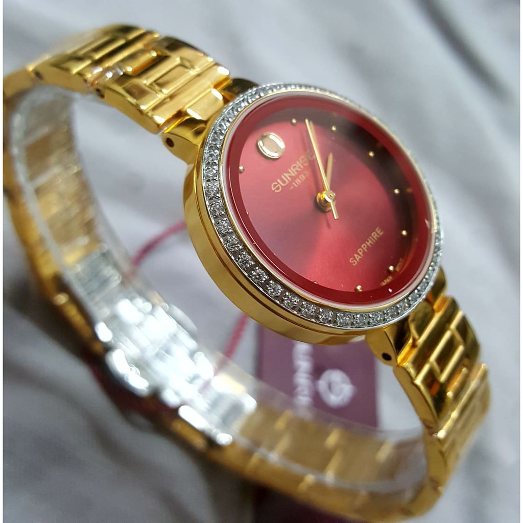 Đồng hồ Sunrise Nữ L9949AA-G-DD kính saphire chống trầy, Mặt đính đá Swa kết hợp dây