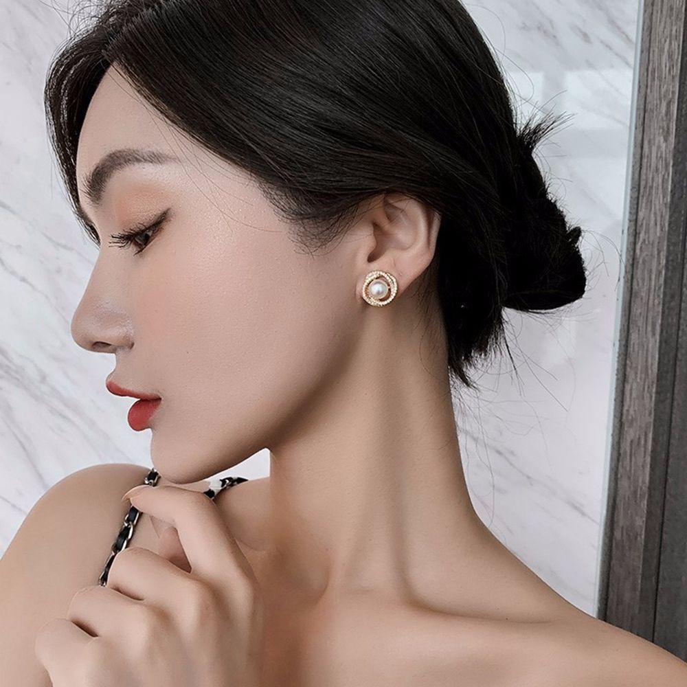 AROMA Bông Tai Dạng Mở Đính Ngọc Trai Đơn Giản Thời Trang Cổ Điển Cho Nữ