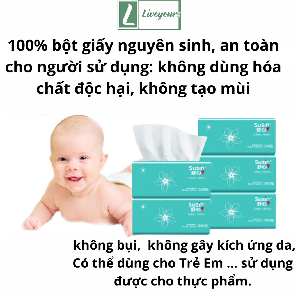 Khăn Giấy Rút Lau Tay Đa Năng 3 Lớp - Giấy Ăn Siêu Dai Siêu Mịn Phù Hợp Với Trẻ Em  - Liveyours