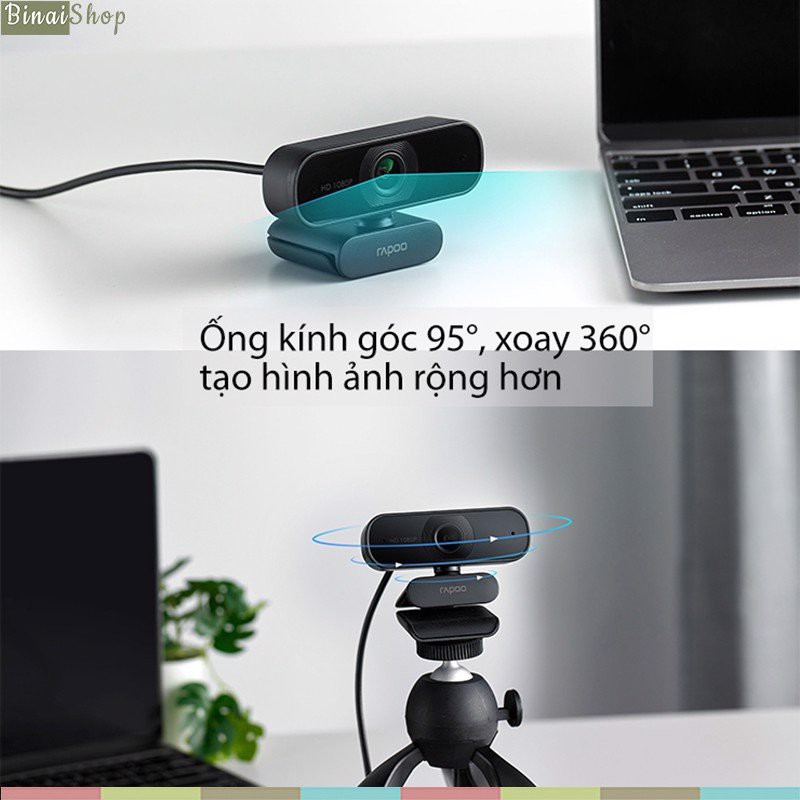 [BH 2 năm] Rapoo C260 - Webcam Họp Trực Tuyến Phân Giải HD 1080p, Góc Siêu Rộng 95°, Tự Động Lấy Nét