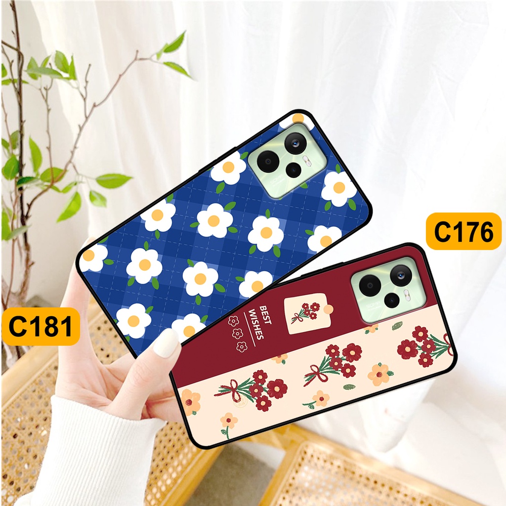 Ốp Realme C35 in hình hoa cỏ nhẹ nhàng,họa tiết caro xinh xắn.ốp lưng chống sốc