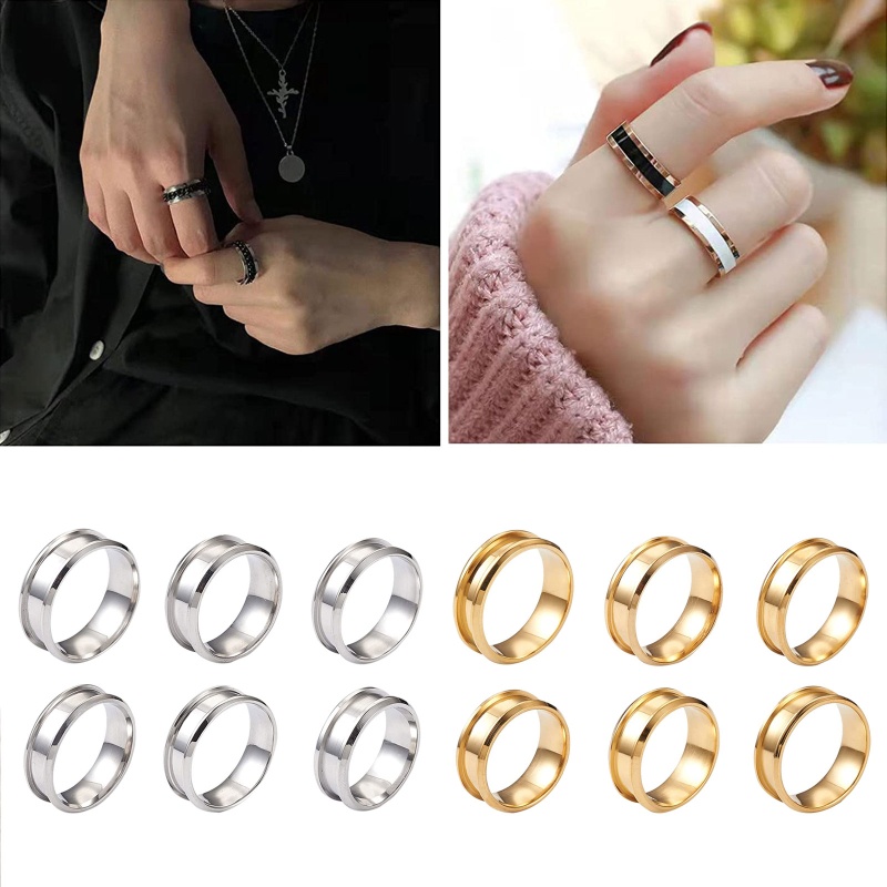 Set 6 Nhẫn Trơn Bằng Thép Không Gỉ 8mm