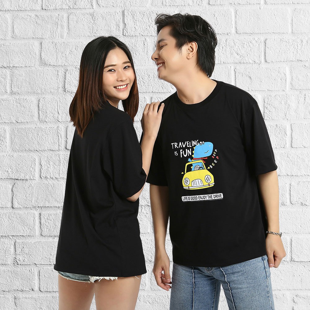 Áo thun tay lỡ phong cách unisex cổ tròn cho nam nữ in hình Lái Xe đẹp T27