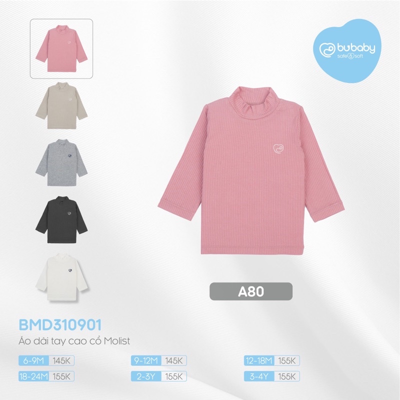 Áo giữ nhiệt Bu Molist dài tay cao cổ cho bé trai bé gái