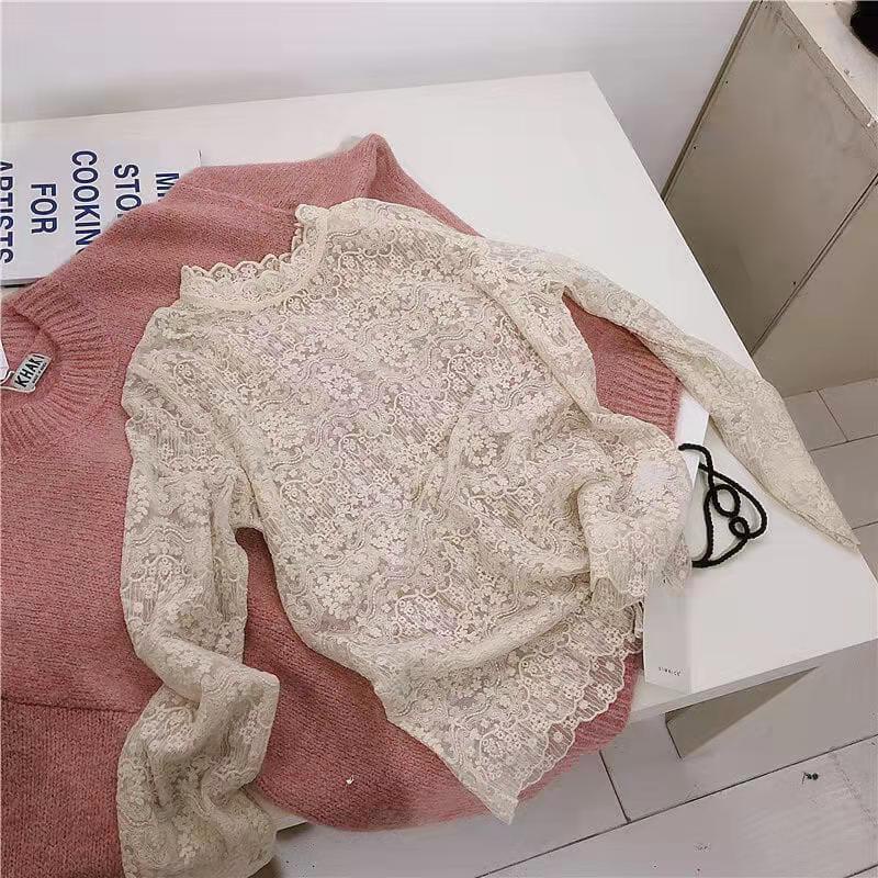 Áo ren tay dài thêu hoa lỗ gợi cảm mới mẻ cho nữ