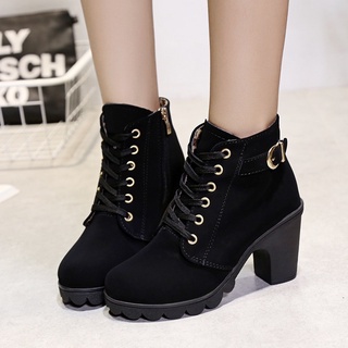 Giầy bốt nữ boot da lộn khóa sau gót 7 phân mũi nhọn trẻ trung