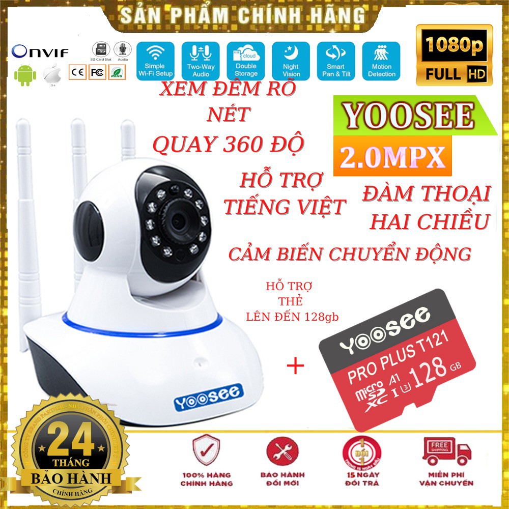 Camera Ip wifi Yoosee 3 râu 360° 2.0 MPX FullHD 720 Tiếng Việt siêu sắc nét bảo hành 5 năm đổi mới trong 15 ngày