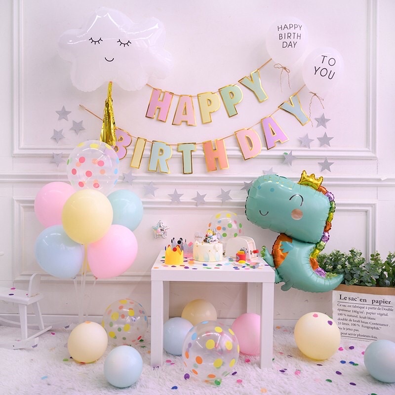 Set bóng trang trí sinh nhật Hàn Quốc màu pastel