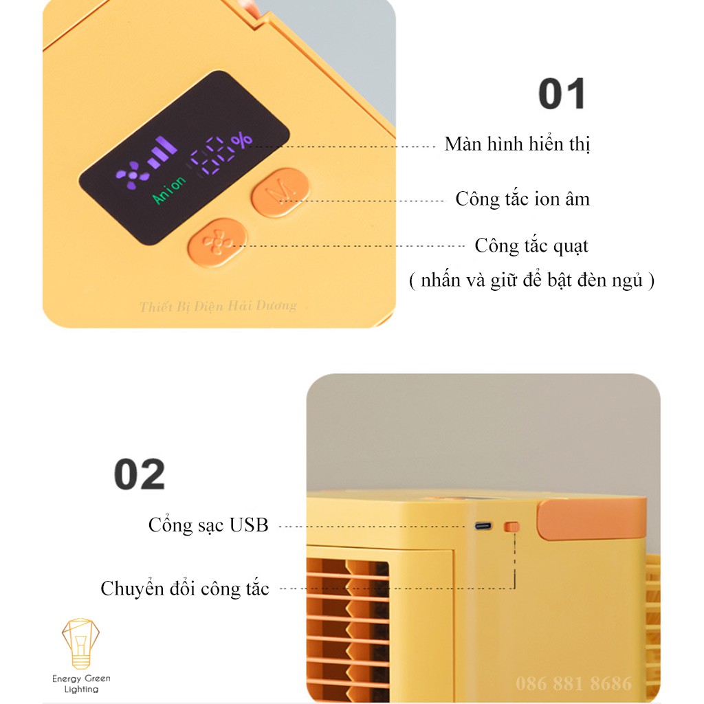 Quạt Điều Hòa Làm Mát Không Khí Mini WY-17 - Pin Sạc Tích Điện - Quạt Nước Mini Để Bàn - Quạt Làm Mát Không Khí Bay Hơi