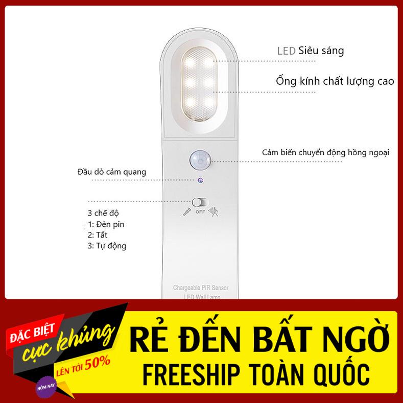 Đèn led cảm ứng tự động ⚡FreeShip⚡gắn tường pin dung lượng 1800mAH cảm biến hồng ngoại sử dụng 5h liên tục