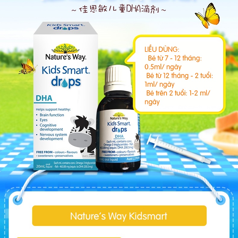 DHA dạng giọt Nature’s Way Kids Smart DHA Drops, Úc (20ml) tăng chỉ số IQ cho trẻ