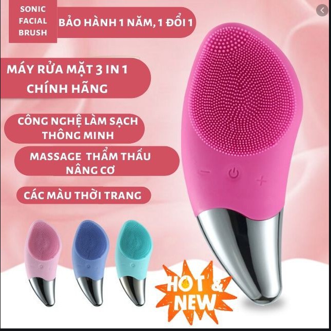 Máy rửa mặt SONIC FACIAL cao cấp 3in1 Silicon làm sạch sâu da chức năng rửa mặt masage mặt | Thế Giới Skin Care