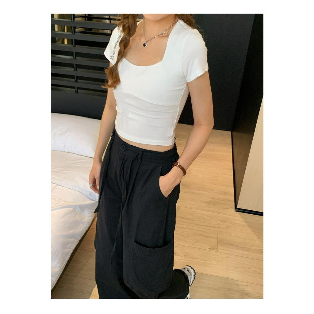 Áo Thun Lửng Cổ Vuông Ngắn Tay Dáng Ôm Thời Trang Mùa Hè 64142