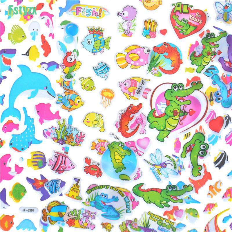 fstyzx 5 Sheets Cute Fishes Bubble Stickers Cartoon Scrapbooking Stickers