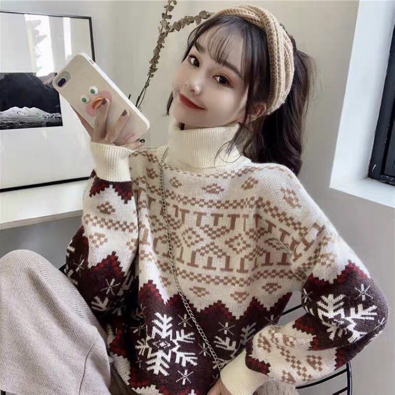 Áo len nữ thổ cẩm cao cổ