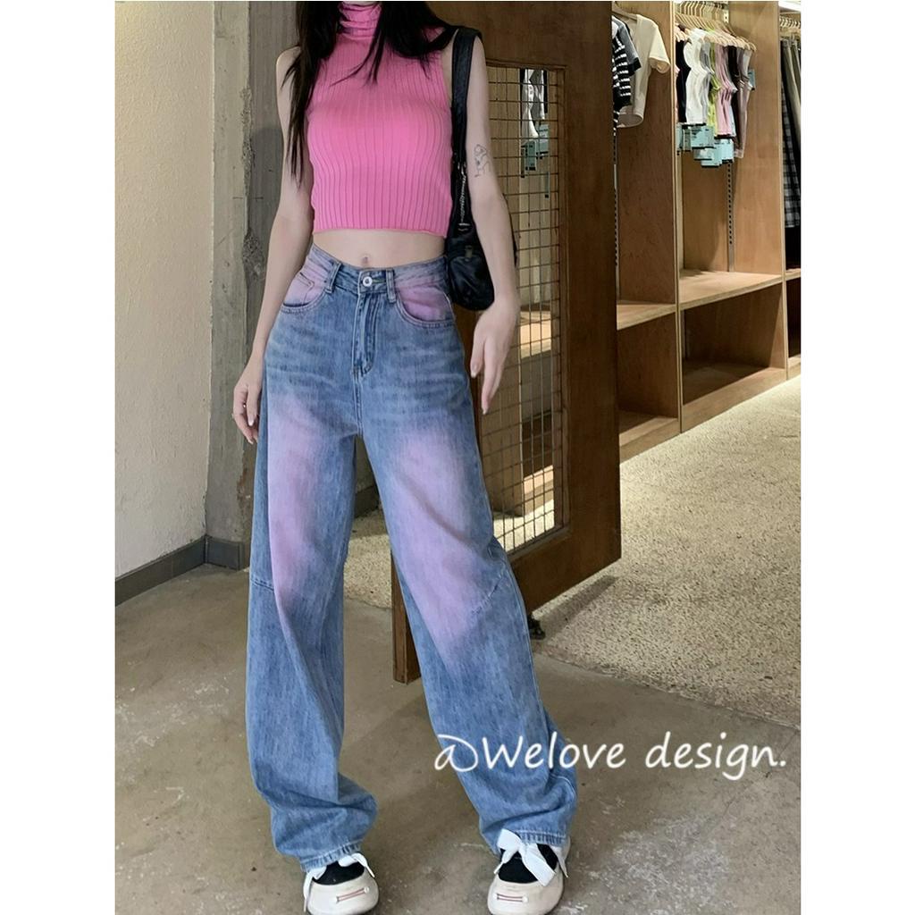 「 WELOVE1 」Quần Jean Dài Eo Cao Ống Rộng In Họa Tiết Graffiti Thời Trang Mùa Hè Dành Cho Nữ