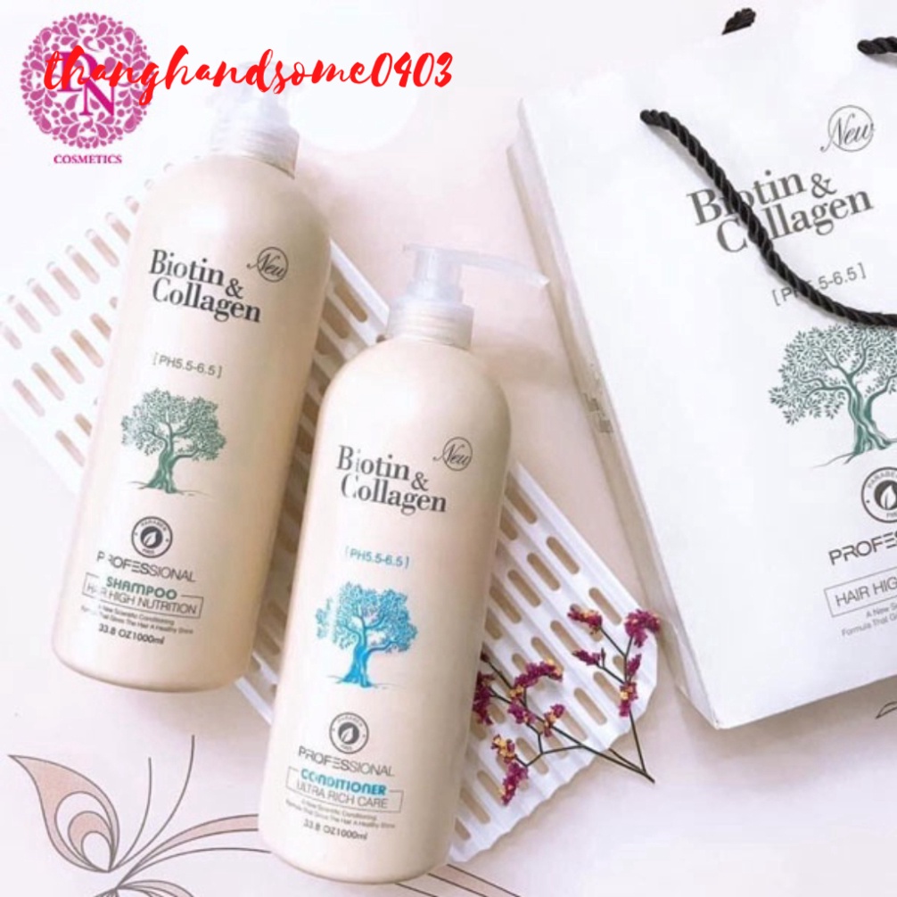 Biotin collagen - Cặp dầu gội xả Biotin Collagen Trắng 1000ml | Dầu gội ngăn rụng tóc, kích thích mọc tóc