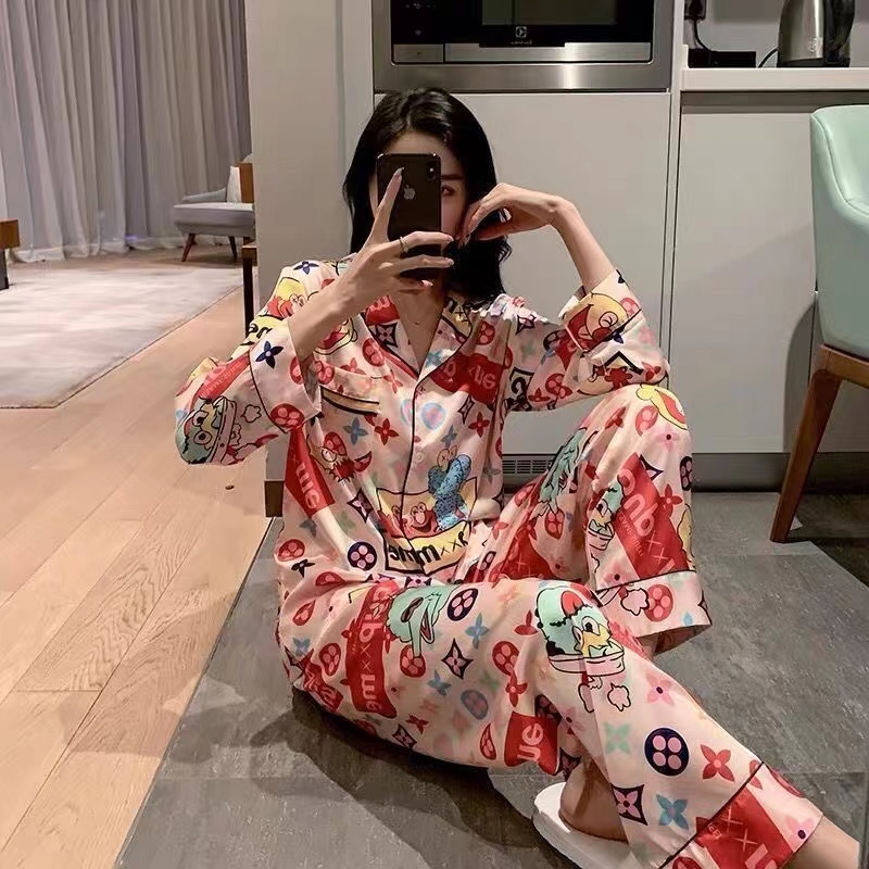 Bồ đồ ngủ chất liệu lụa dài tay dáng rộng size M-5XL Hàn Quốc dành cho nữ