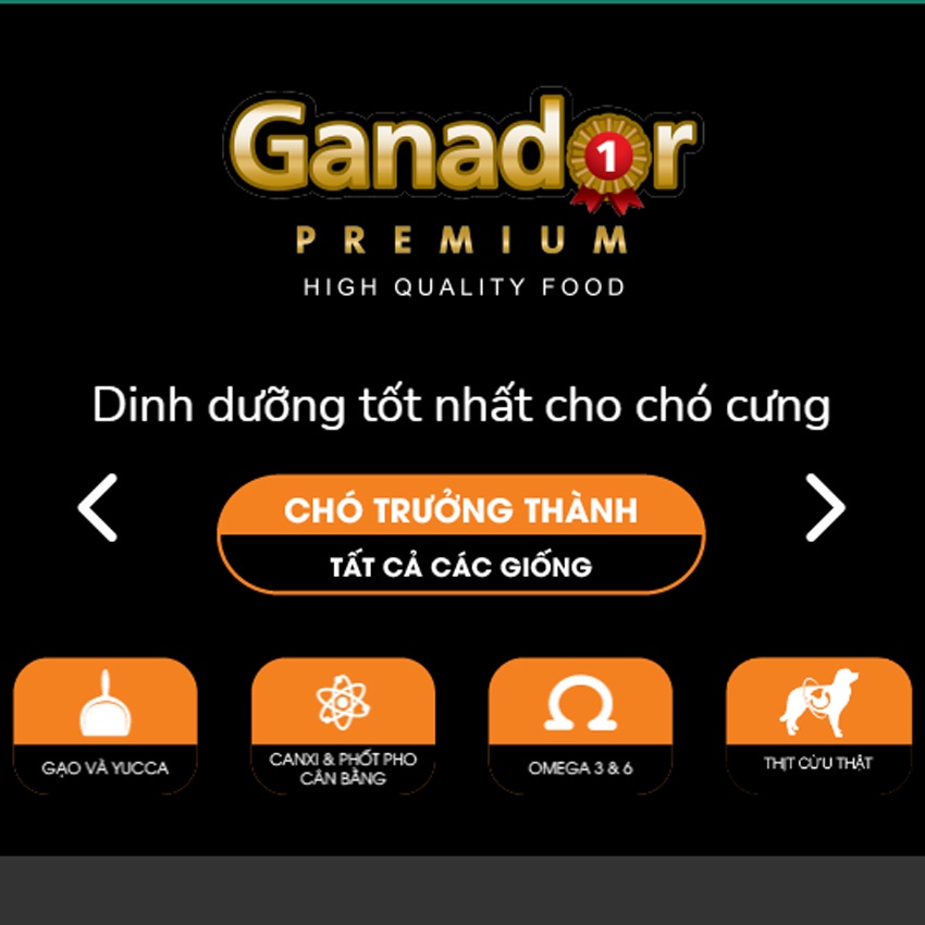 GANADOR Thức ăn hạt khô cho chó trưởng thành - Vị GẠO &amp; THỊT CỪU 1.5KG